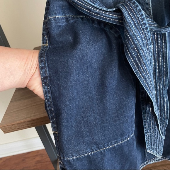 Current/Elliott Blue Denim Belted Pearl Snap Mini Dress, Small - Picture 6 of 13